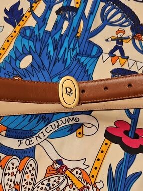 Vintage Christian Dior Cognac Leather Belt w/Gold Oval Dior Logo Buckle (Medium)